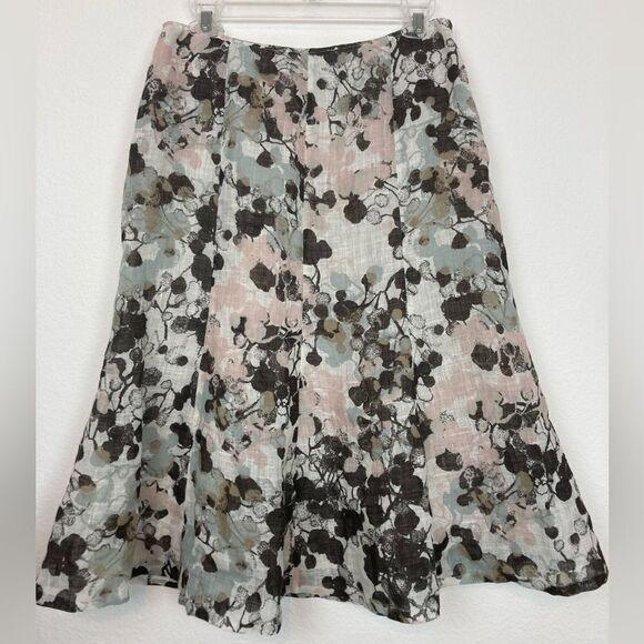 Lafayette 148 trumpet skirt in muted modern pastel print lined linen blend - Picture 1 of 8